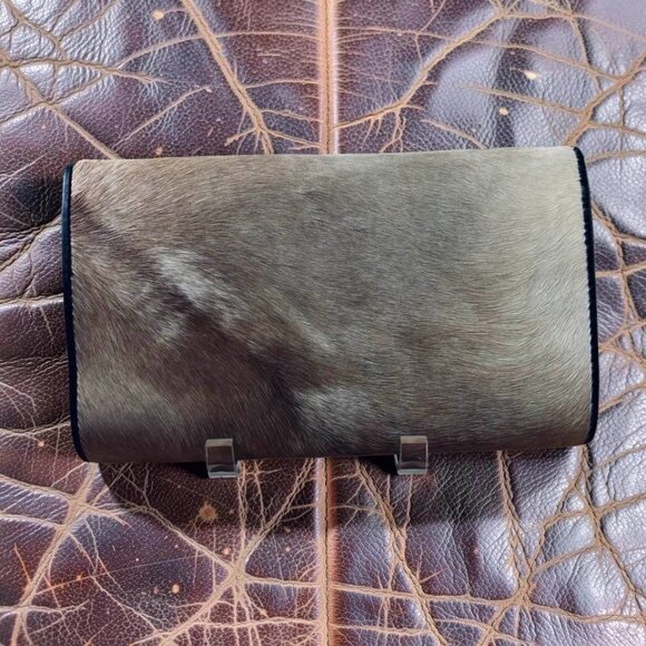 Vintage Cowhide Leather Clutch Purse With Suede Interior Hair-On Finish Rustic C